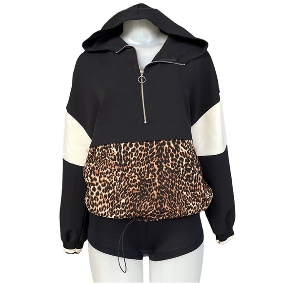 Zara Black and Leopard Print Hoodie Size XS - Picture 2 of 14